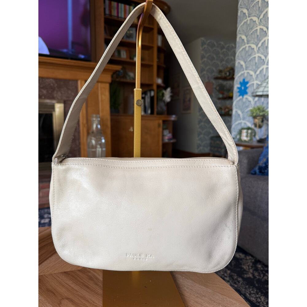 Vintage PAULE KA PARIS Leather Off-White East West Shoulder Bag